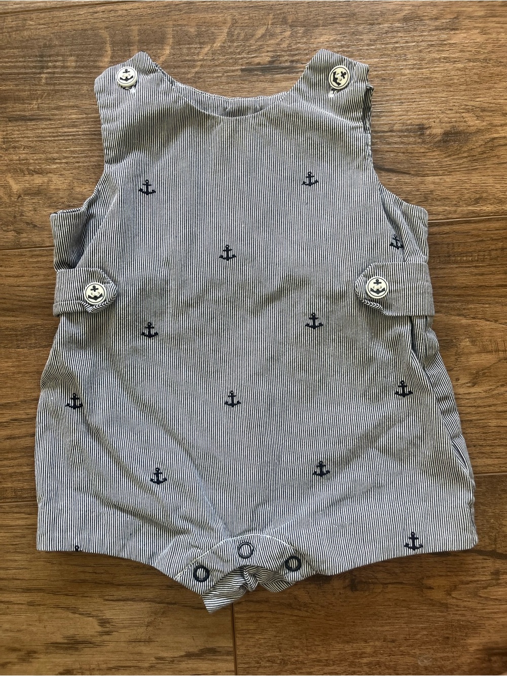 Heartstrings Striped Navy Anchor Baby Romper